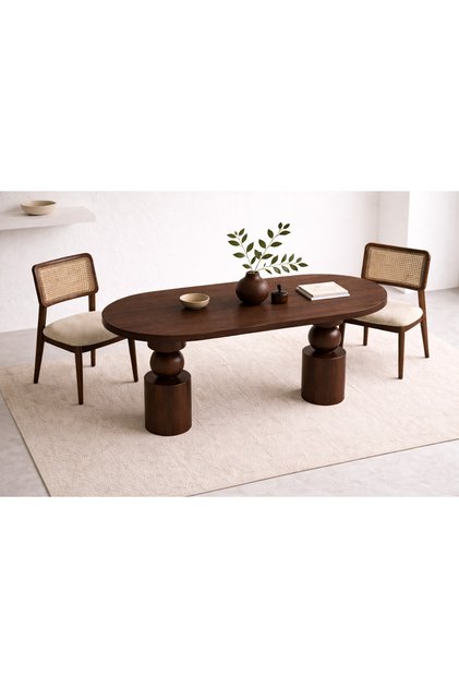 Masif Ahşap Torna Ayaklı Yemek Masası 150x60 cm – Doğal Minimalist Modern Mutfak Masası 4 Kişilik