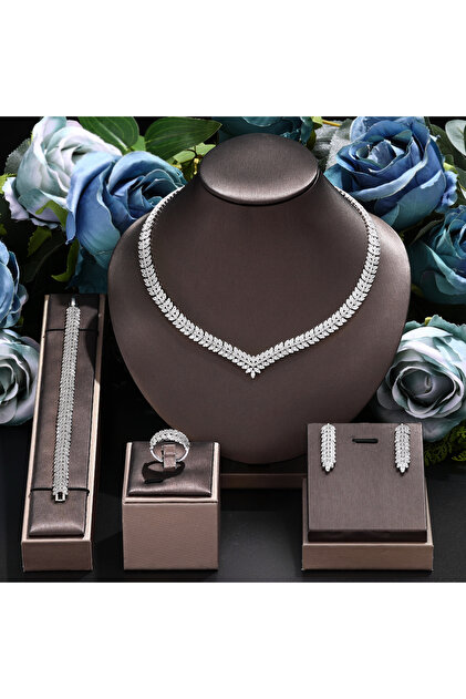 Luxury V-Shaped Wheat Ear Full Diamond 4-Piece Set, Perfect for Bridal Gowns and Daily Commute.