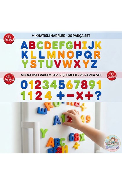 Metonya Mıknatıslı Harf ve Rakam Seti (51 Parça) - Eğitici Manyetik Alfabe ve Sayılar Oyun Seti