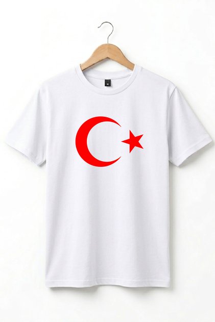 Unisex Turkey Moon Star Flag Printed Regular Fit 100% Cotton Crew Neck Short Sleeve Kids T-Shirt