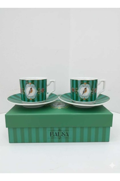 Balsa Mrk Model 2-Piece Porcelain Coffee Cup 100Cc Bird Pattern Green Turkish Coffee Cup