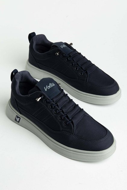 Men's Sports Shoes Navy Blue Linen Elastic Laced Nylon Sole