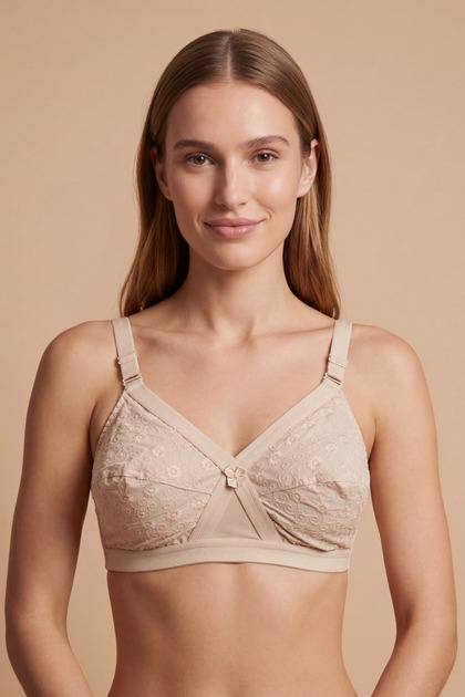Woven Cotton Bra , Wide Band Strap with Fabric Texture Design