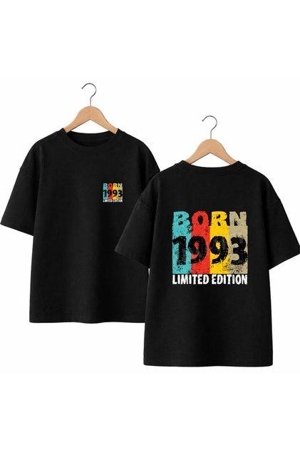 Born 1993 Back and Chest Printed %100 Cotton Oversized Loose Fit Regular Fit Crew Neck T-Shirt