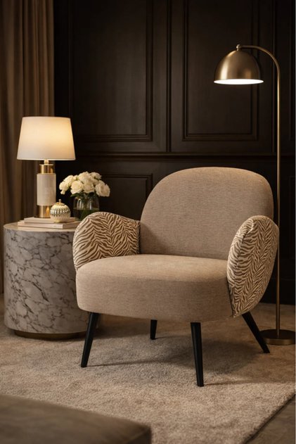 Modern Gray Upholstered Accent Armchair with Patterned Armrests Living Room Chair