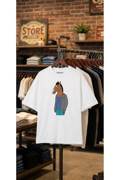 Bojack Horseman Printed 100% Cotton Oversized Loose Fit Regular Fit Crew Neck T-Shirt