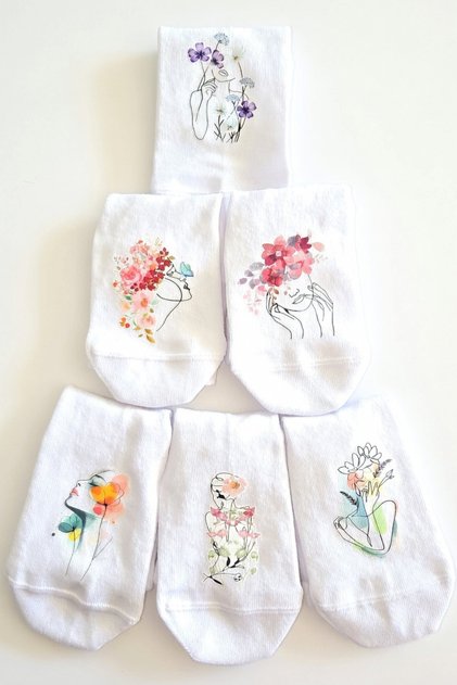 Unisex White Long Socks Flower Girl - Breathable Cotton Pack - Helps Reduce Odor Formation 6-Pack