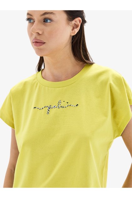 Kadın Crop T-Shirt 60627 - Sarı