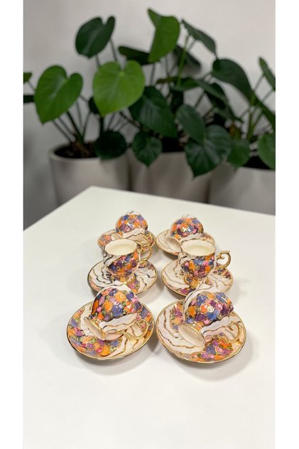 Turmali̇n 6 Piece Porcelain Hand Painted Coffee Cup Set