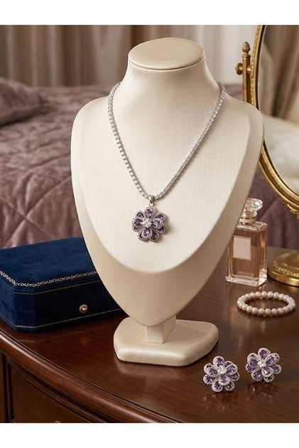 Colorful Zircon Necklace and Earring Set for Women - Luxury Fine Jewelry