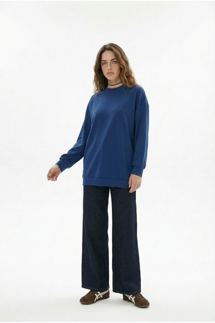 İndigo-Yumuşak Dokulu Sweatshirt