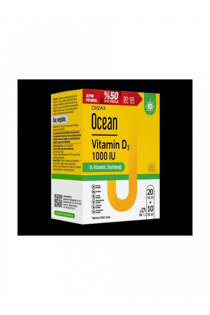 Orzax Ocean Vitamin D3 Sprey 1000 IU 20 ml + 10 ml - %50 Daha