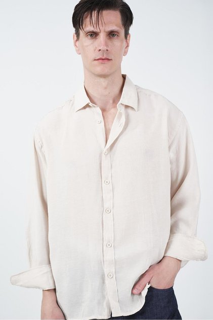 Oversized Drapey White Linen Shirt