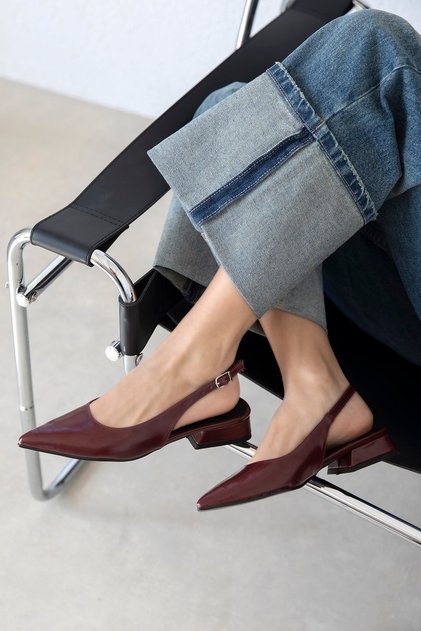 Jesse Women's Heeled Wrinkled Leather Shoes Burgundy