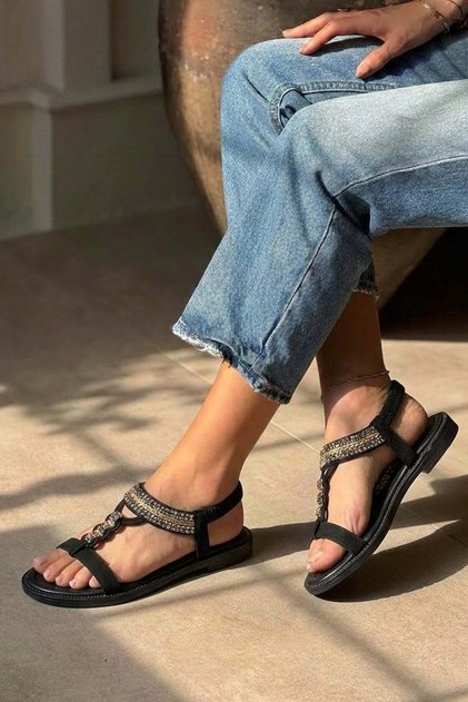 Mary Imported Stone Detail Comfort Women's S Sandals Black