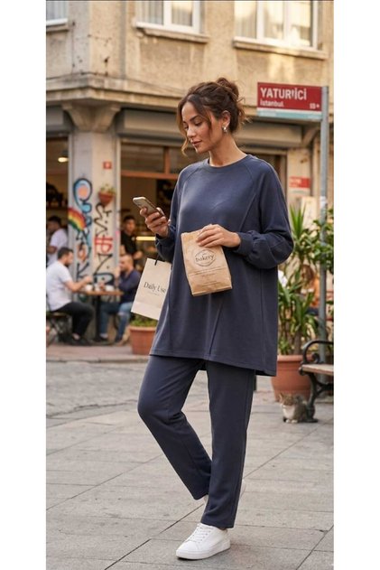 Koyu lacivert tunik pantolon takım