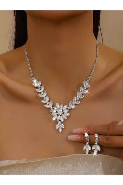 2-Piece Embellished Rhinestone Necklace and Earrings Jewelry Set