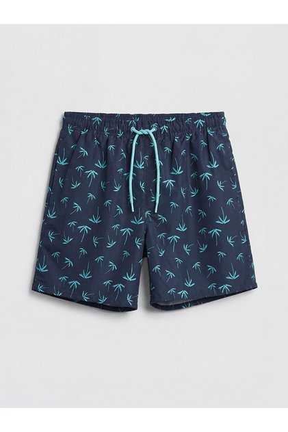 شورت سباحة للرجال من LCW SWIMWEAR باللون الأزرق الداكن قصير الطول بنقشة النخيل