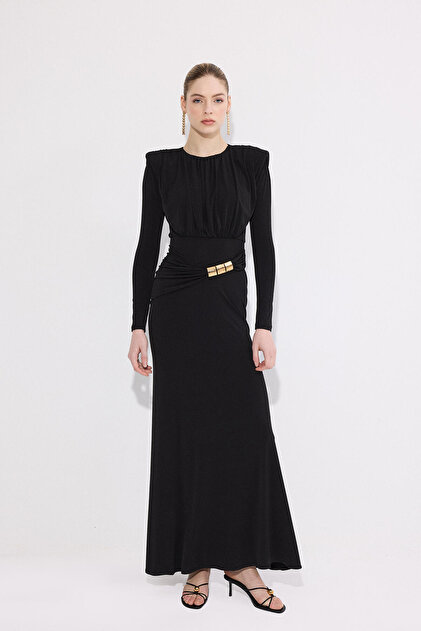 grey dress with gold accessories Graceful Gray & Gold Ball Gown with Removable Off shoulder Sleeves XS / Silver main image 0