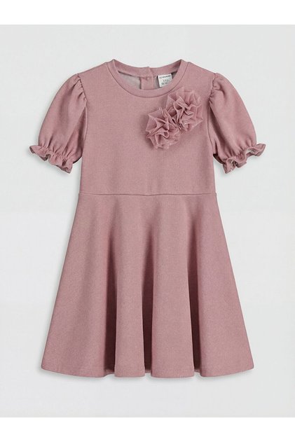 Lcw Kids Crew Neck Dress with Floral Detail for Girls