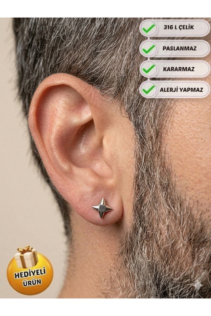 Men's Steel Special Design Quadrilateral Earrings Do Not Tarnish or Fade