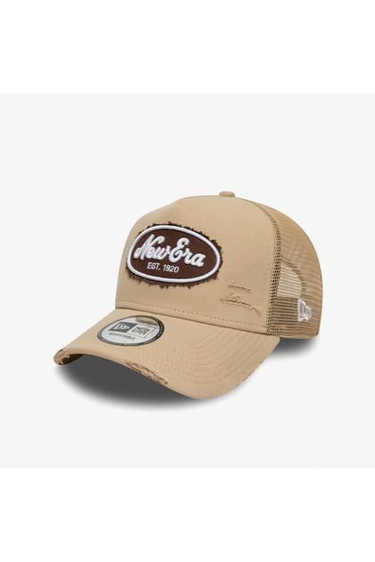 Oval Canvas Distress Trucker Unisex Beige Hat