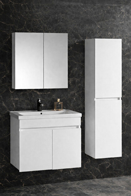 Multi Series 65 cm +35 Beyaz Banyo Dolabı Takımı - Aynalı Seramik
