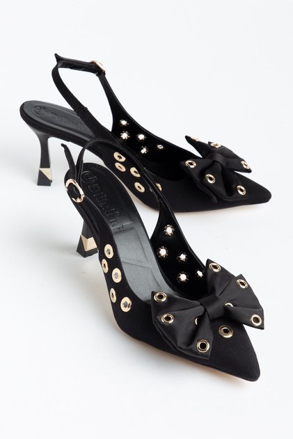 Women's Stiletto Heel U Stiletto Black Satin Bow