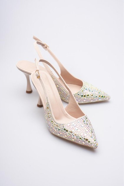 Women's Evening Dress Stone Detailed Fabric Evening Dress 9cm Heeled Shoes