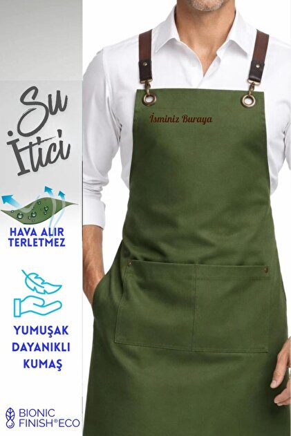 Kişiye Özel isim Nakışlı Önlük Çapraz Mutfak Kafe Chef Barista Garson Çiçekçi Kuaför Önlüğü Apron