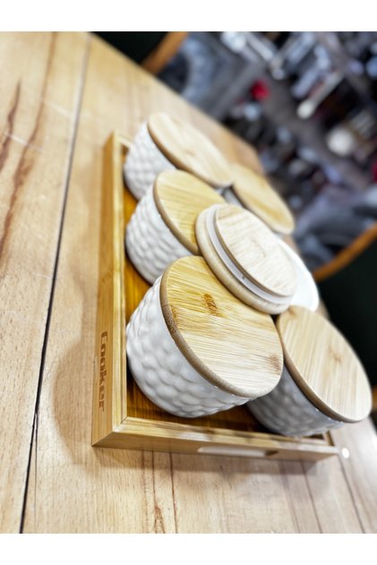 Esterhomedecor 6-Piece Porcelain Breakfast Set with Wooden Lid and Tray