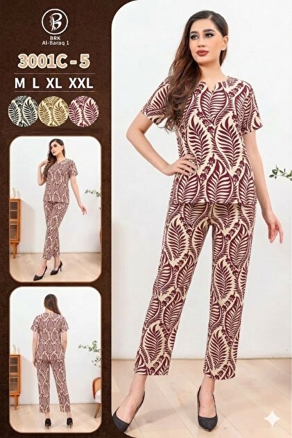 Women's two-piece soft, short-sleeved, multi-colored women's pajama set