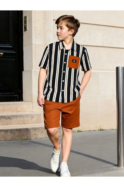 Teen Boys Striped Shirt and Shorts Set