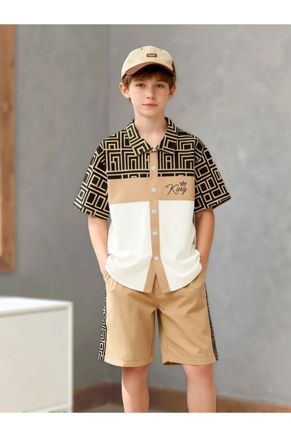 Teen Boys Color Block Shirt and Shorts Set