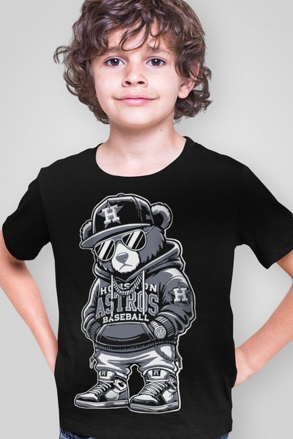 Hiphop Teddy Short Sleeve Black Boy's T-Shirt