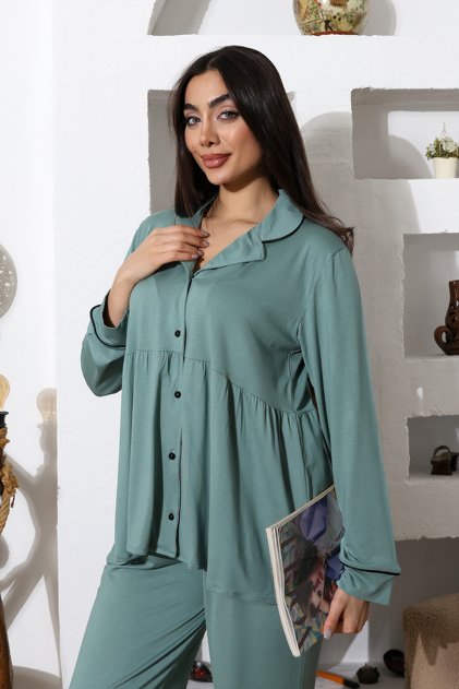 Khaki Pleated Maternity Lahusa Pajama Set