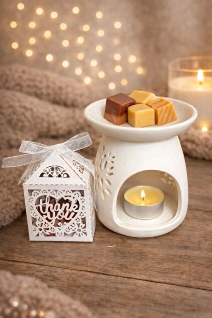 Set Aromalampa Ceramica+Lumanare+Wax Melts Parfumate 50g pentru Aromaterapie, Handmade.