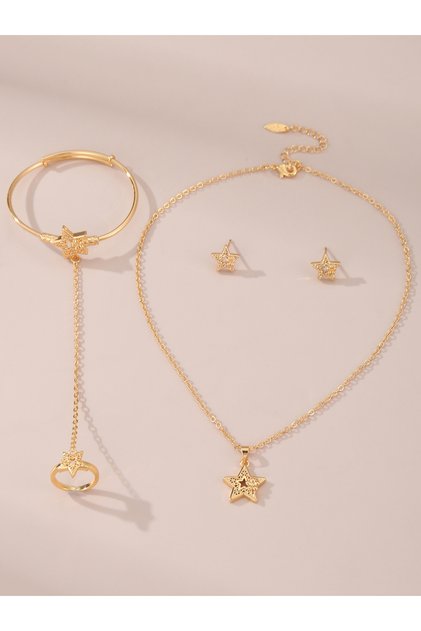 Star Pendant Necklace and Bracelet with Ring and Earring Set