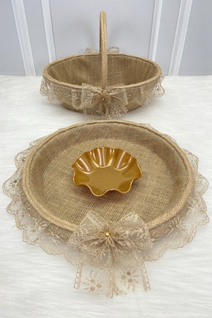 Promise Engagement Wedding Henna Bride Basket and Tray, Wedding Circumcision Bride Gift Decorative Wicker Jute