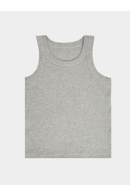 Girls Grey Cotton Ribbed Vest