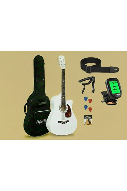 38-Inch Alabaster White Acoustic Guitar Bundle with Bag, Strap, Tuner, Strings & Picks