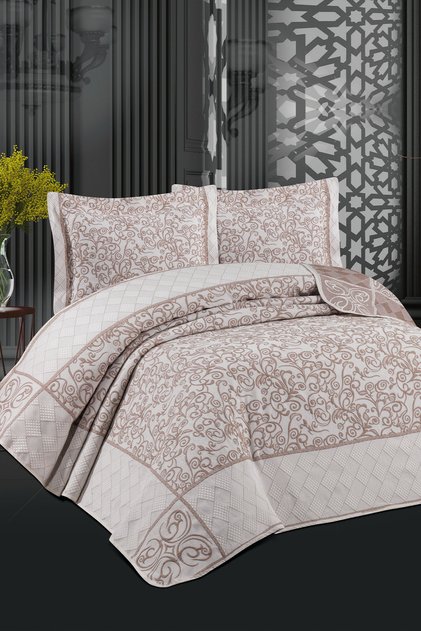 Deluxe Laura Pillowed Bedspread Pique Set (Brown)