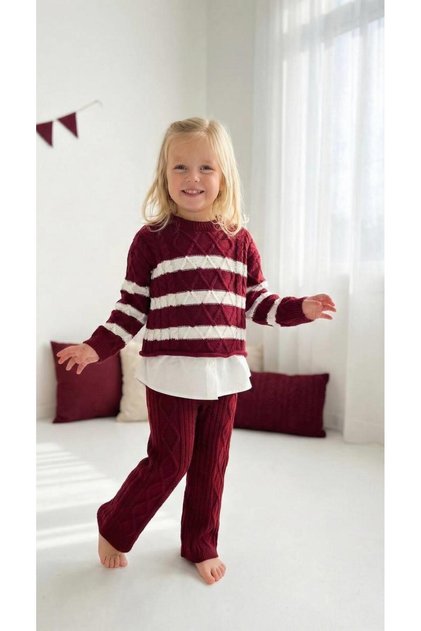 Burgundy Striped Knitwear Set