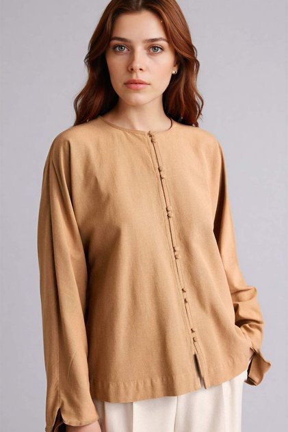 Linen Blended Long Sleeve Tunic H0684Ax26Sp