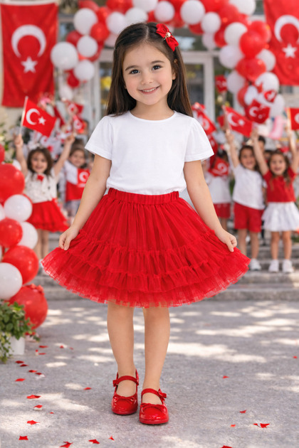 Girl's Red Glittery Tutu Skirt – School and Holiday Performance Skirt Ages 5-13