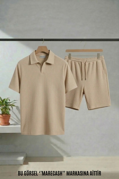 Ottoman Shorts and Polo Collar T-Shirt Set Short Sleeve Summer Casual 100% Cotton