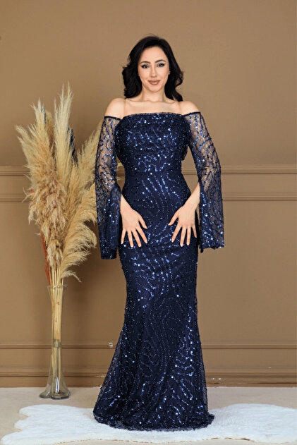 beige draped dress Royal Blue Beaded Azure Midi Dress main image 0