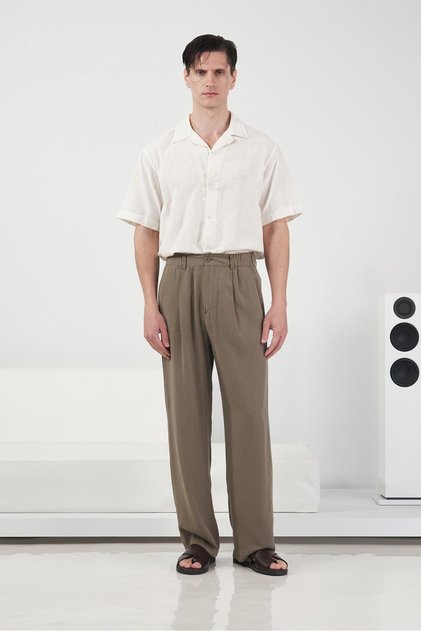 Pleated Draped Khaki Tencel Trousers