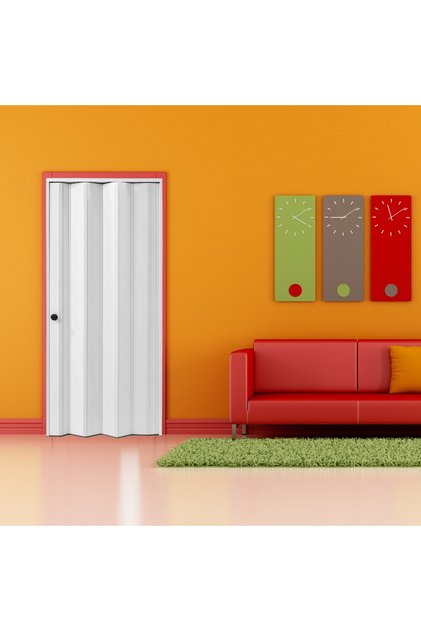 115 X 215 Beyaz Renk Camsız Pvc Akordiyon Kapı