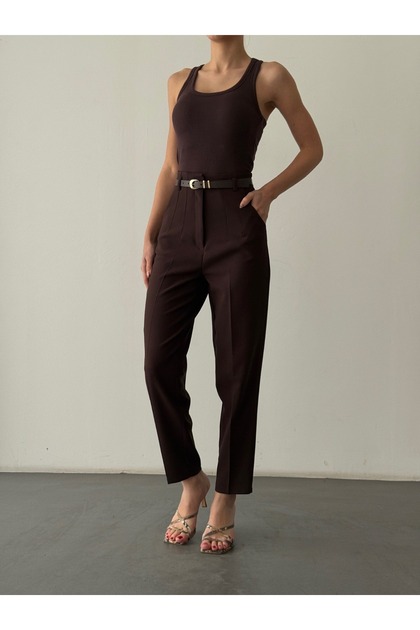 Belt Detail Trousers Dark Brown